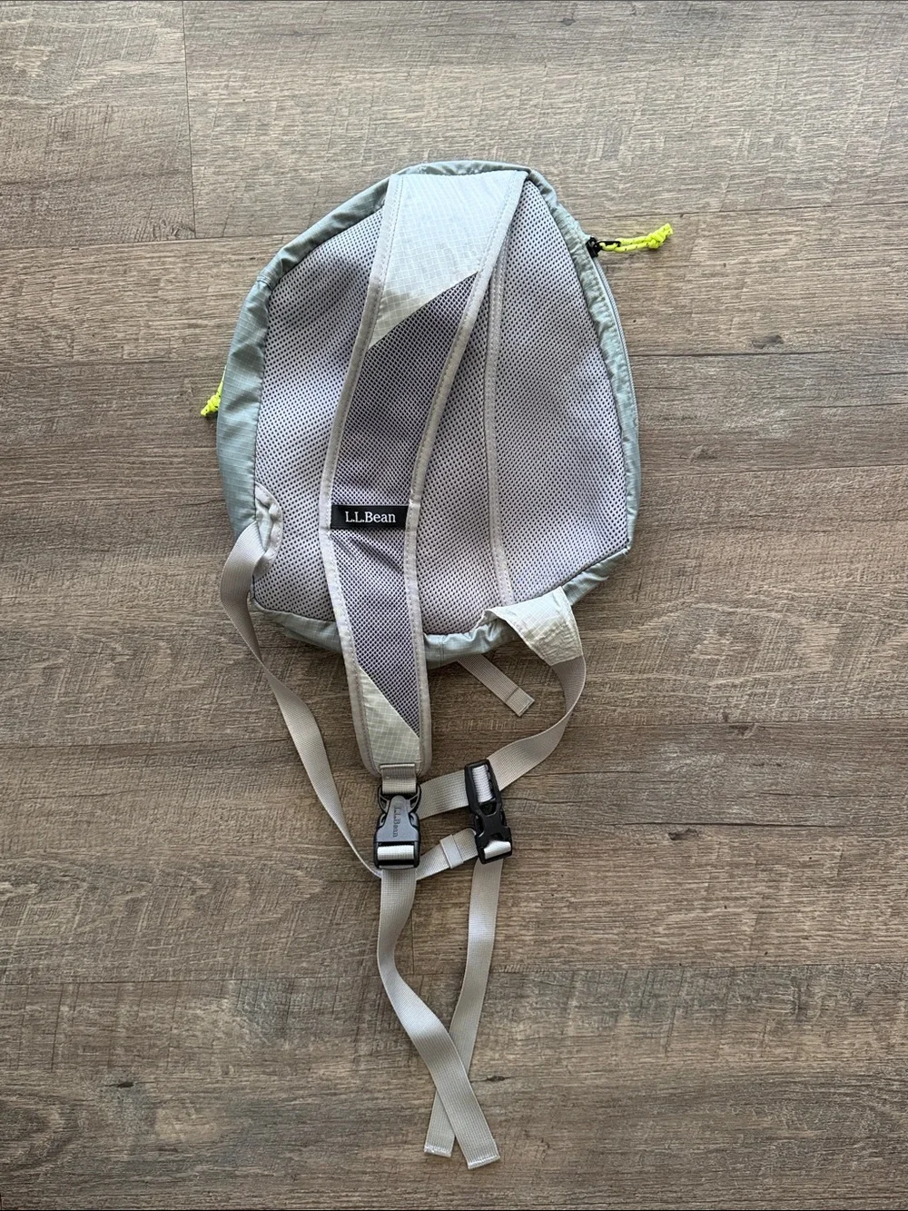 L.L. Bean Stowaway Sling Pack Light Gray with Neon Accents